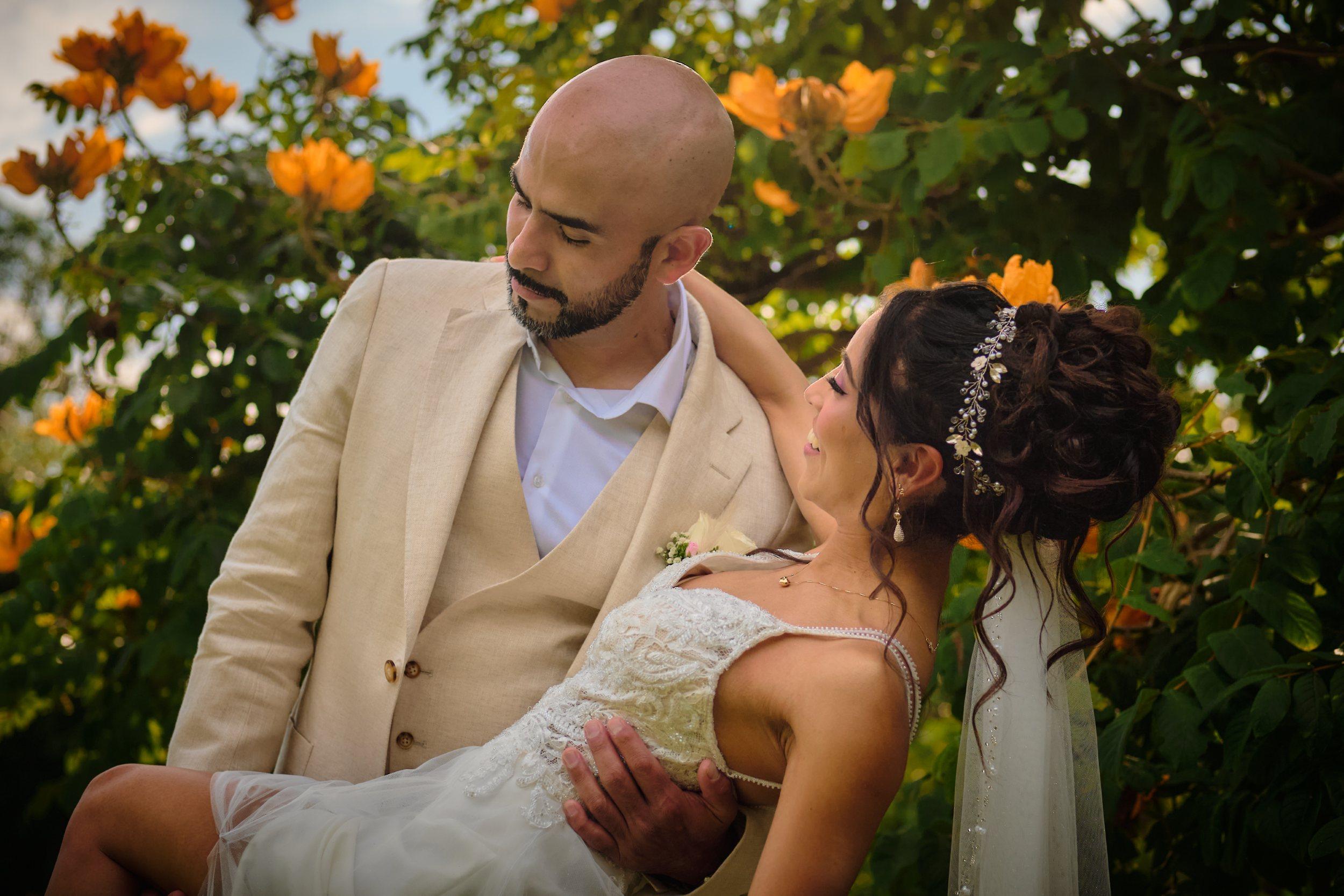 Beautiful wedding couple in a scenic location